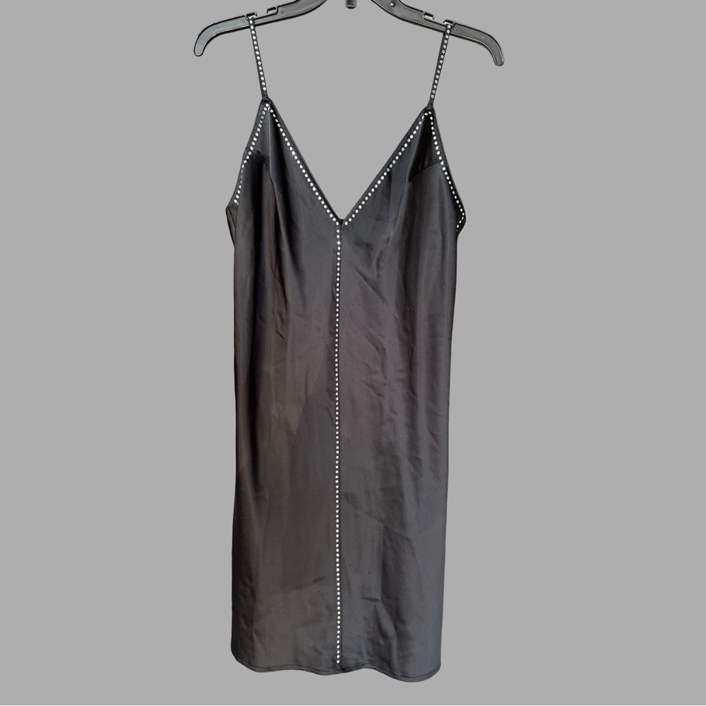 Pink label Victoria’s Secret black satin rhinestone slip